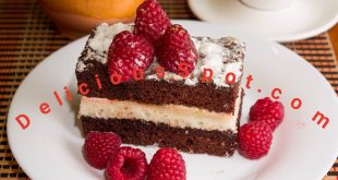 Chocolate Cake with White Frosting – Icing Sugar and Raspberries